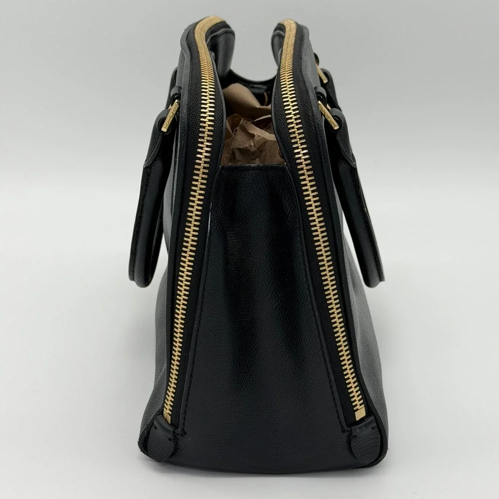 Michael Kors Leather‎ Satchel Handbag Black Gold Hardware Classic Divider
